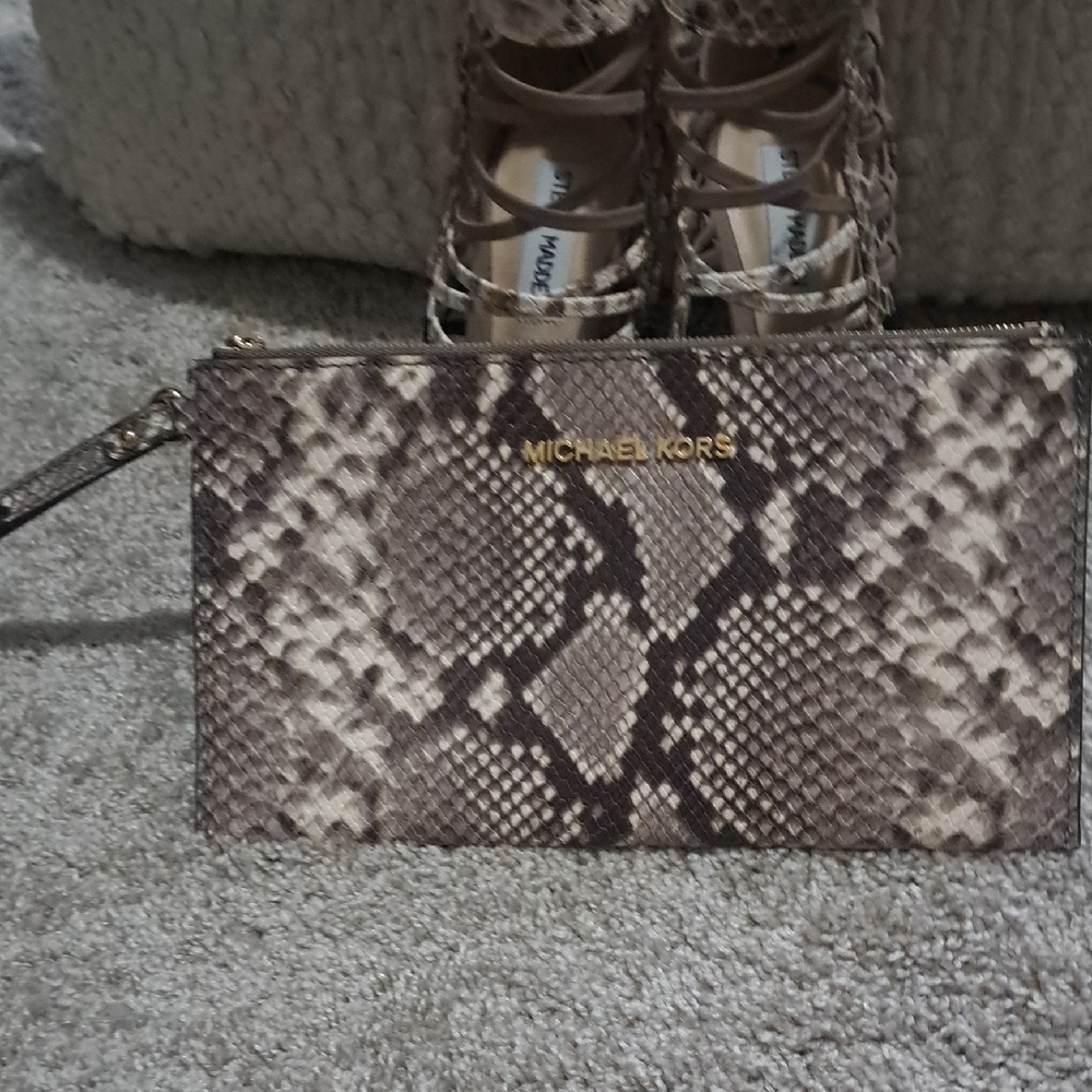 Michael Kors Brown Snake Skin  Print Clutch